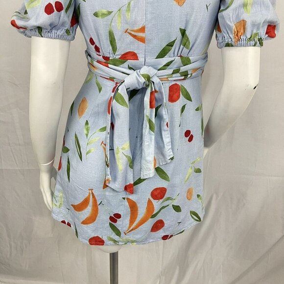 Finders Keepers Calypso Linen Blend Fruit Print Mini Dress Size 4 Resort Party - Picture 8 of 16